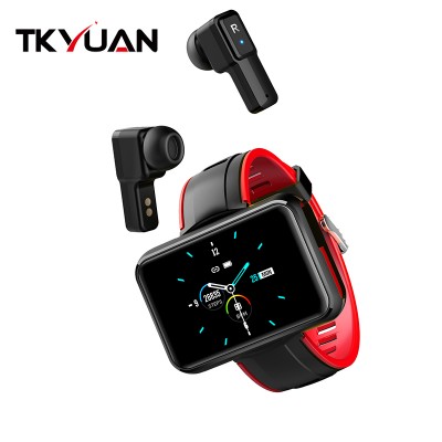 New T91 Tws Smart Watch 2 In 1 Bt Calling Hifi 6D Ai Voice Control Stainless Steel Smartwatch With Headphone